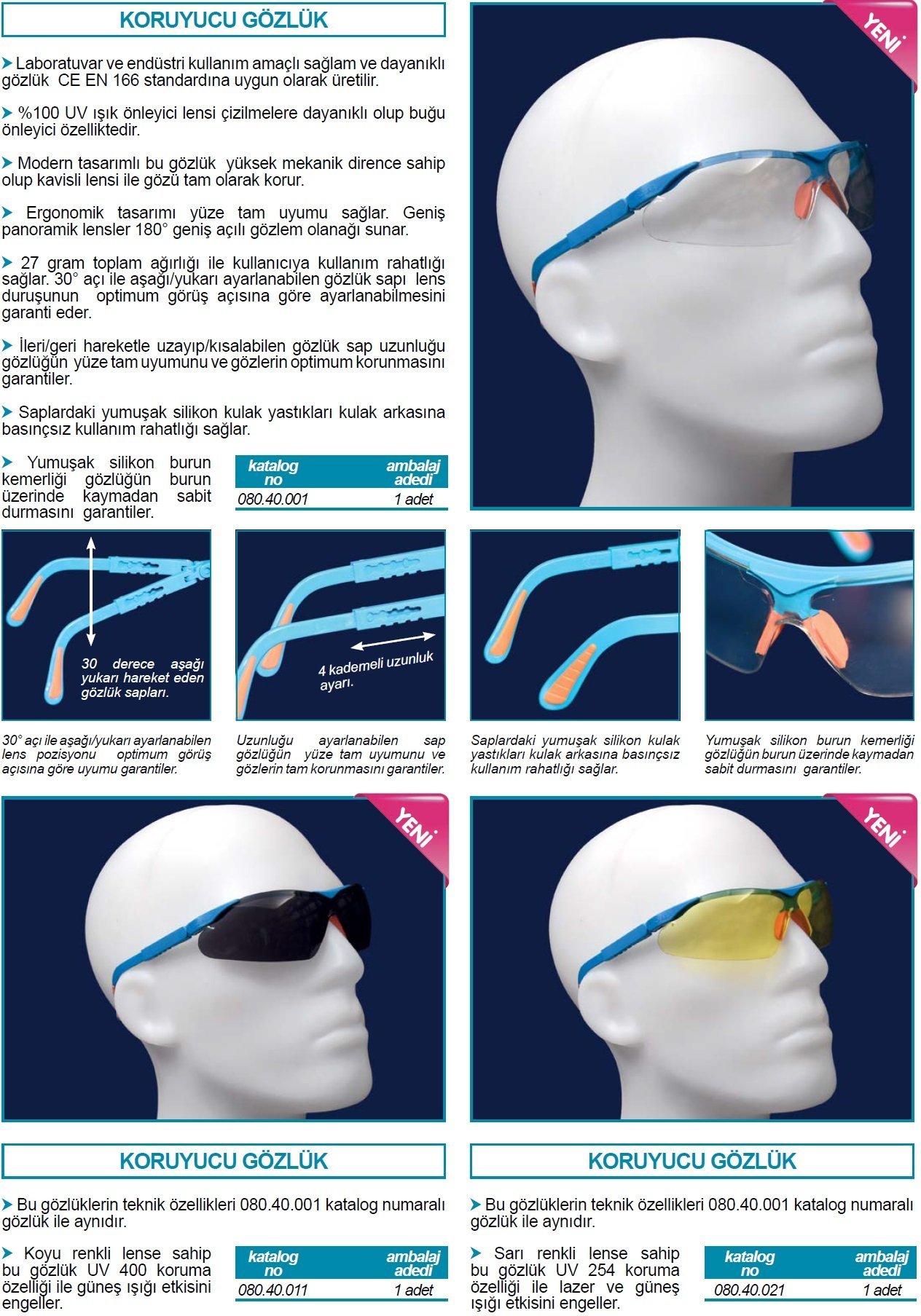 ISOLAB Spectacle Koruyucu Güvenlik Gözlüğü Polikarbonat Lens, UV 400 Koruması - (Koyu Lens - Mavi Çerçeve)