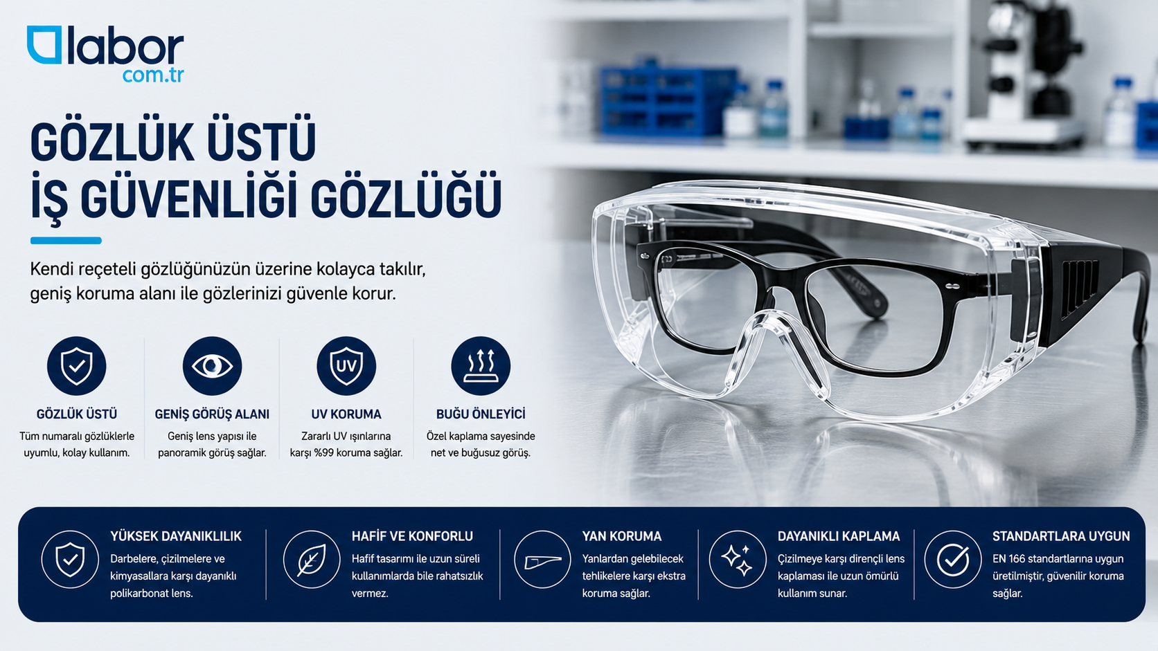 Gözlük Üstü Laboratuvar ve İş Güvenliği Gözlüğü
