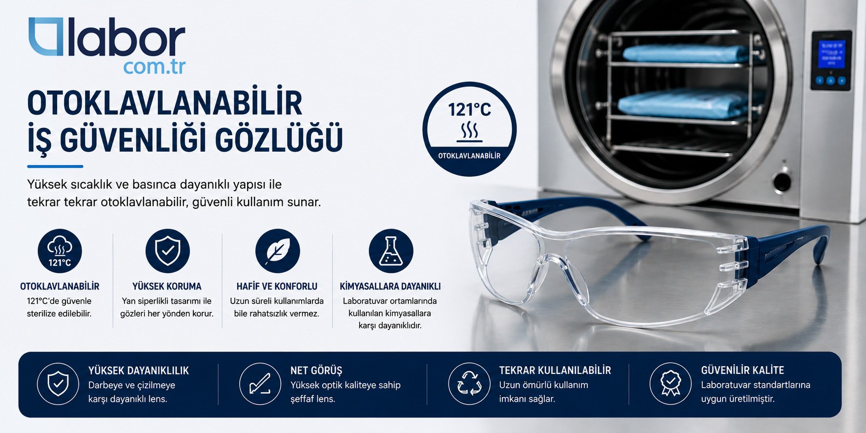 Otoklavlanabilir Laboratuvar İş Güvenliği Gözlüğü