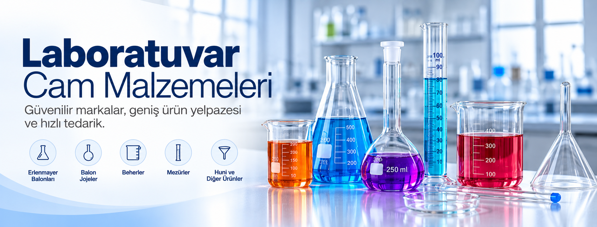 Cam Laboratuvar Malzemeleri, Erlen, Beher, Mezür, Balon Joje Fiyatları
