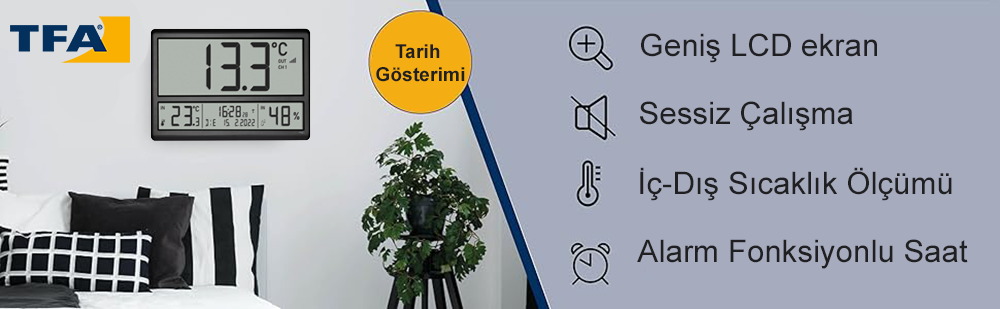 TFA 60.4523.01 Digital XL Sıcaklık ve Nem Ölçer Saat