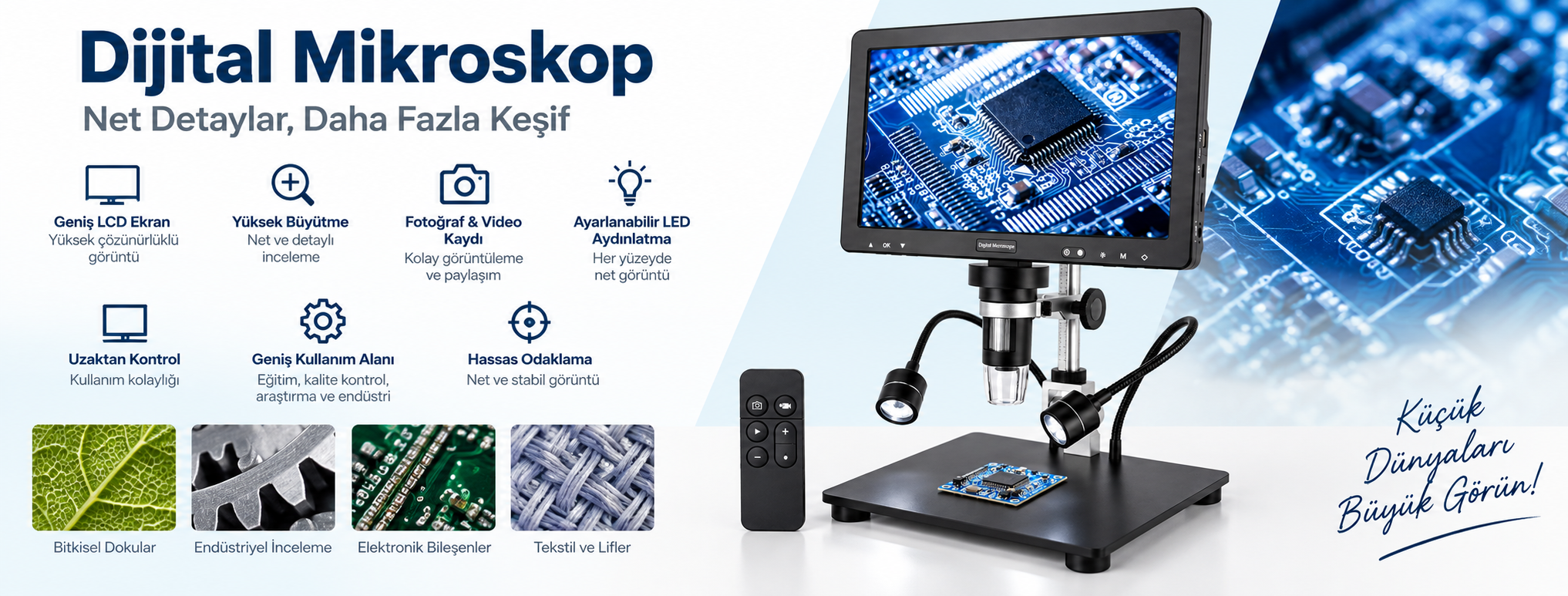 1500x büyütme dijital ekranlı mikroskop