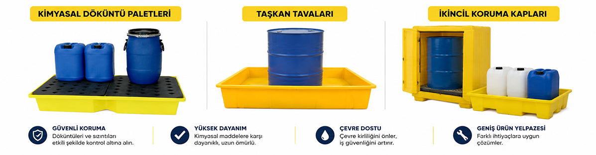 kimyasal taşıma-dökülme kapları ve paletleri