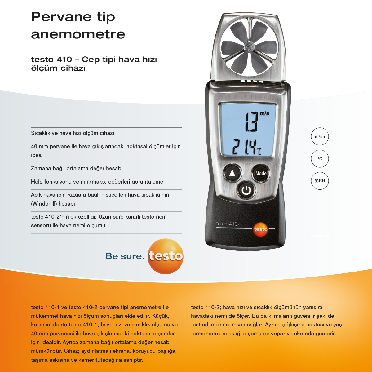 testo 410 pervane tipi hava hızı ve sıcaklık ölçer