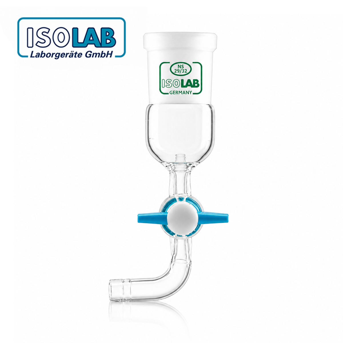 ISOLAB Adaptör - Eğimli - Musluklu - Çap 10 mm - Dişi Şilif: NS 29/32