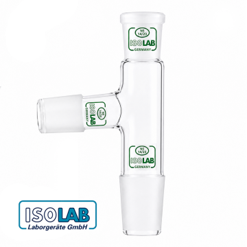 ISOLAB Destilasyon Başlığı - Standart Başlık - Dişi Şilif NS 14/23 - Erkek Şilif NS 19/26 - Açılı Erkek Şilif NS 19/26
