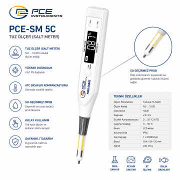 PCE SM 5C Gıdaya Uygun Tuz Oranı Ölçüm Cihazı %0,01... 5 / 1... 99 °C