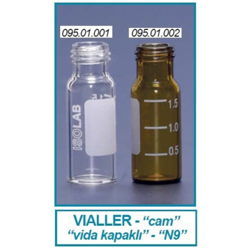 ISOLAB Vial - Vida Kapak - N9 - 1,5 ml - 11,6 x 32 mm - Şeffaf -  100 Adet /Paket
