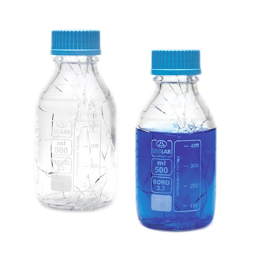 ISOLAB Şişe - Borosilikat Cam - Yüzey Kaplı - Şeffaf - Vidalı Kapaklı - Otoklavlanabilir - 1000 ml | 1 Adet