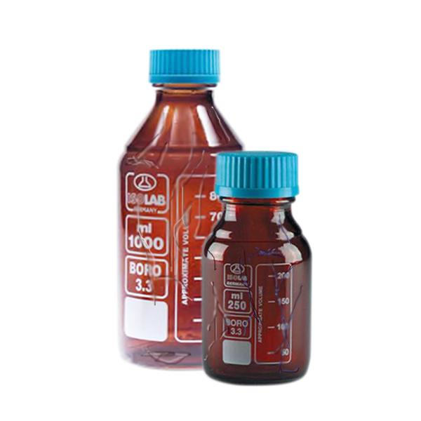 ISOLAB Şişe - Borosilikat Cam - Amber - Vidalı Kapaklı - 250 ml - Yüzey Kaplı