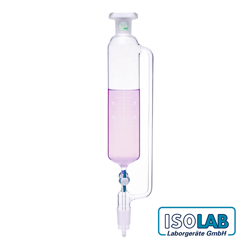 ISOLAB Damlatma Hunisi - Cam - Silindirik - Basınç Borulu - Dereceli - PTFE Musluklu - 250 mL