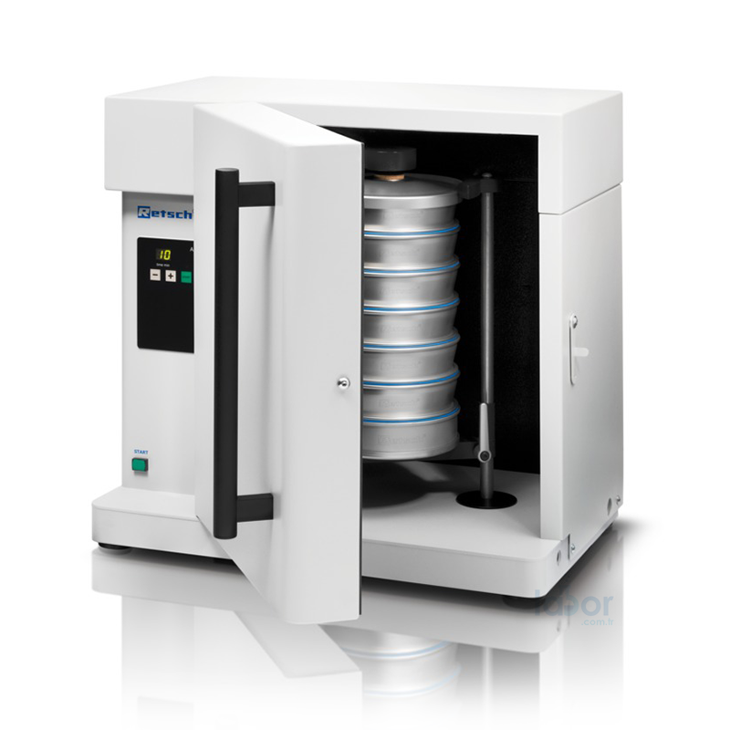 Retsch AS 200 TAP Elek Sarsma Cihazı  Ölçüm Aralığı: 20 Um - 25 mm Eleme Hareketi: Hafif Vuruşlar İle Yatay Dairesel Hareket Uygun Elek Ebatları: 200 mm / 203 mm (8'')