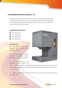 MSE Furnace Elv_1600_ 18 Asansörlü Fırın  18 L/1600 °C