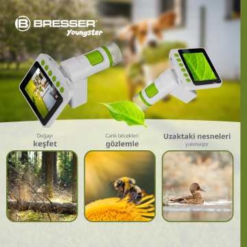 BRESSER YOUNGSTER Dijital Mikroskop Büyütme Optik:  11.4x–64.2x ve Dijital: 22.8x–129.8x