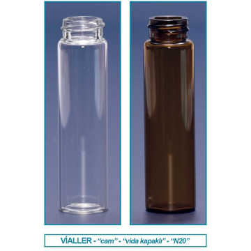 ISOLAB Vial - Vida Kapak - Kapaksız ve Septasız - N20 - 22 ml - 22,7 x 86 mm - Amber - 100 Adet / Paket