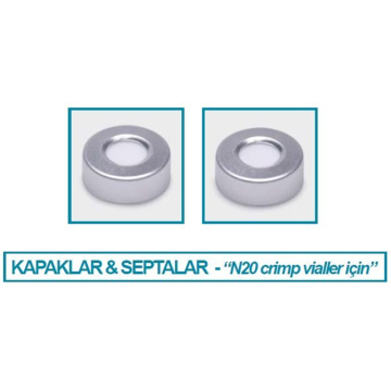 ISOLAB Kapak + Septa - Silikon / Ptfe - Yarıksız - N20 Vial için 100 Adet/Paket