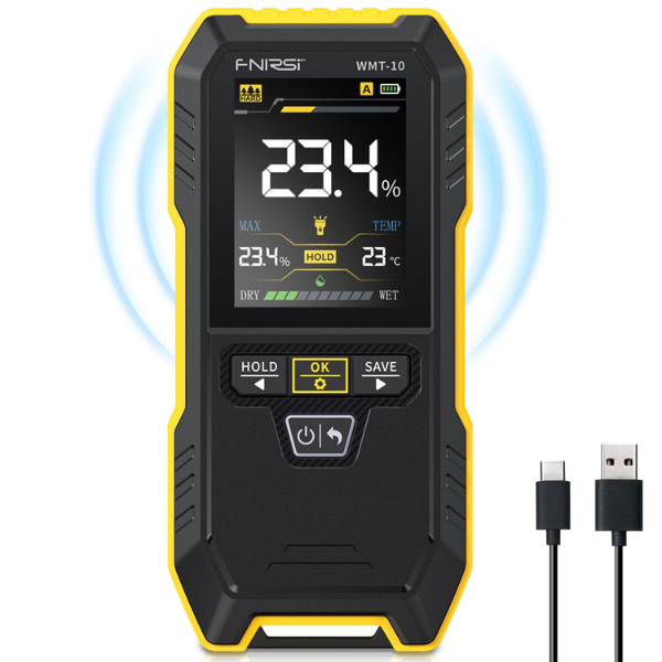 FNIRSI WMT-10 Manyetik Sensörlü Ahşap ve Yapı Malzemesi Nem Ölçer Alçı Duvar: %0... %25, Tuğla Duvar: %0... %43, Yumuşak Ağaç: %0... %75, Sert Ağaç: %0... %75
