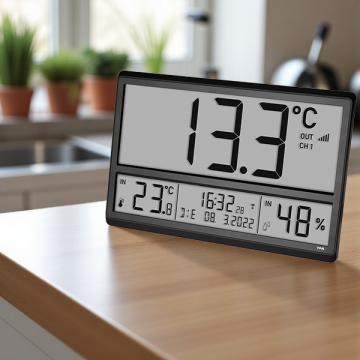TFA 60.4523.01 Digital XL Sıcaklık ve Nem Ölçer Saat Dış Ortam Sıcaklığı ve İç Mekan İklimlendirmesi  -50... +70 °C | -10... +50 °C / 1... %99 RH