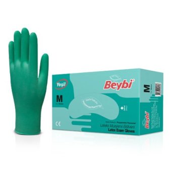 Beybi Lateks Muayene Eldiveni (Pudralı)  Mentol Kokulu Yeşil   S 100 Adet/Kutu