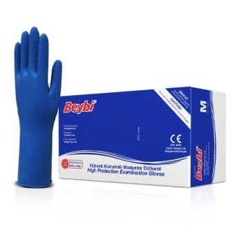 Beybi Lateks Yüksek Koruma Muayene Eldiveni (Pudrasız)  Koyu Mavi  S  50 Adet/Kutu