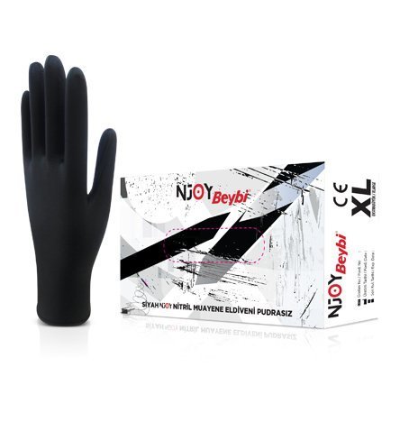 Beybi Njoy Nitril Muayene Eldiveni (Pudrasız)  Siyah  S  100 Adet/Kutu