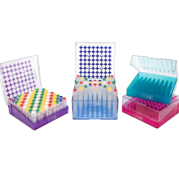 ISOLAB Cryo Tüp Kutusu - Polikarbonat - 2 ml Tüpler İçin - Menteşeli Kapaklı - Mor