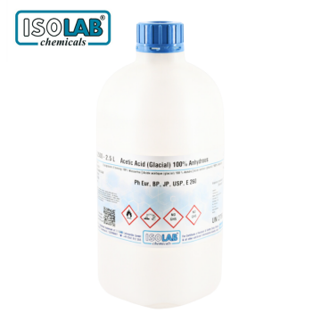 ISOLAB 901.013.2500 Acetic Acid (Glacial) 100% Anhydrous PH EUR, BP,JP, USP, E 260 CAS No.: 64-19-7 2.5 L