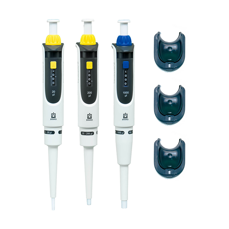 BRAND MID Transferpette® S Ayarlanabilir Otomatik Pipet Seti 2-20 µL, 20-200 µL, 100-1000 µL Pipetler ve Askıları ile Komple