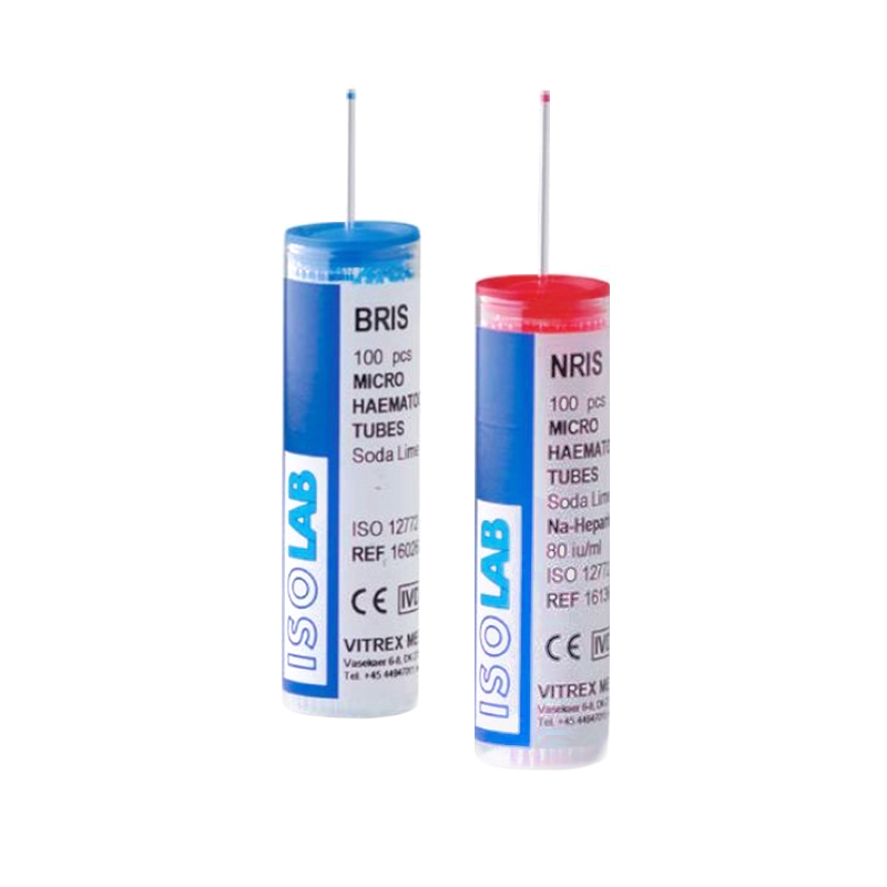 ISOLAB Mikrohematokrit Tüp - 75 mm - Mavi Kapaklı - (Heparinsiz) - 100 Adet/Tüp