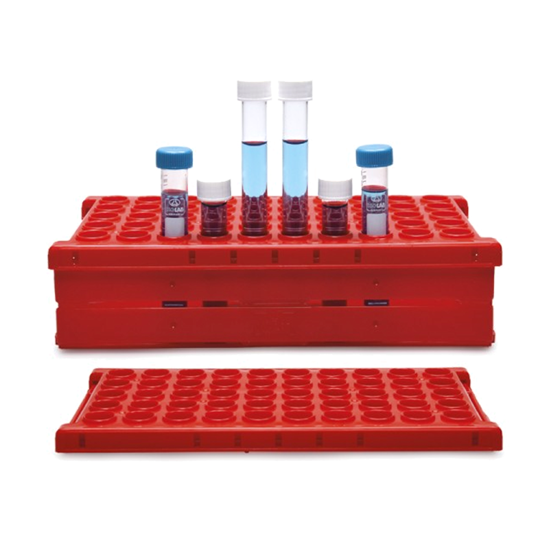 ISOLAB Tüp Standı - Katlanabilir - 26 Delik - 30 mm Tüpler İçin - Kırmızı